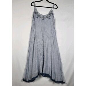 Saks Fifth Avenue Dress Women's Small Blue White Striped Tasseled Shark Bite